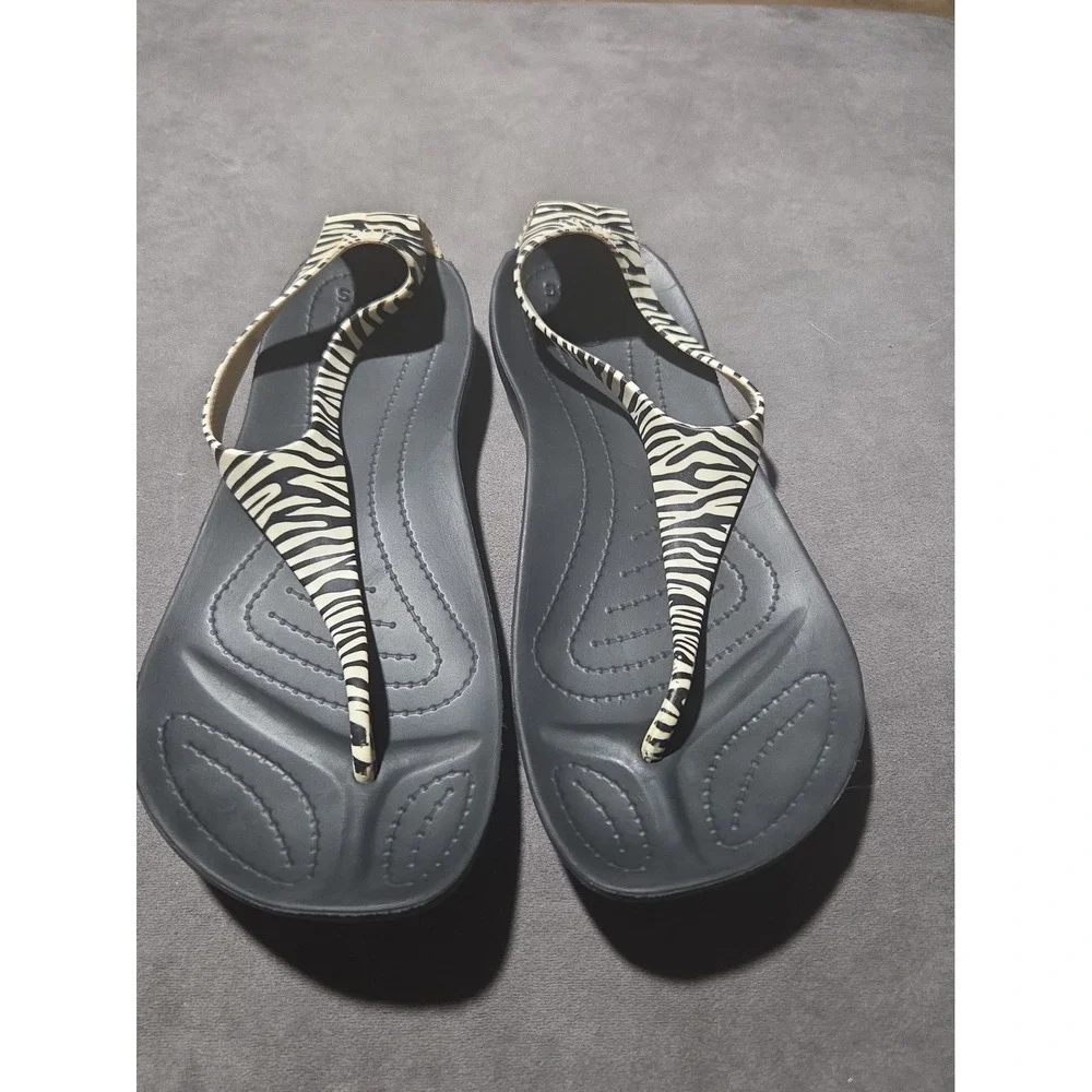 Crocs Serena Sexi Flip Women's 8 Black Zebra T-Strap Slingback Sandals